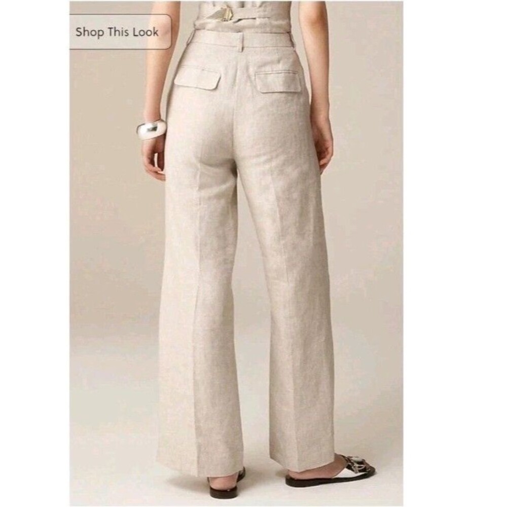 J. Crew Tall Wide-Leg Essential Pant In 100% Linen Beige BX983 Size 6T NWT - Picture 2 of 11
